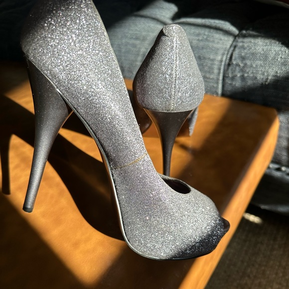 Silver Steve Madden Peep Toe Heels - Picture 7 of 12